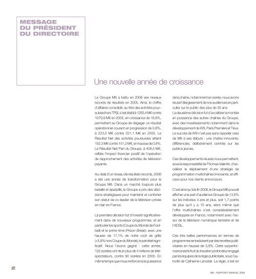 Rapport annuel 2006 - Groupe M6