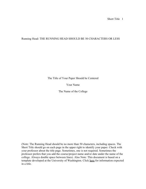 Short Title 1 Running Head: THE RUNNING HEAD SHOULD BE 50 ...