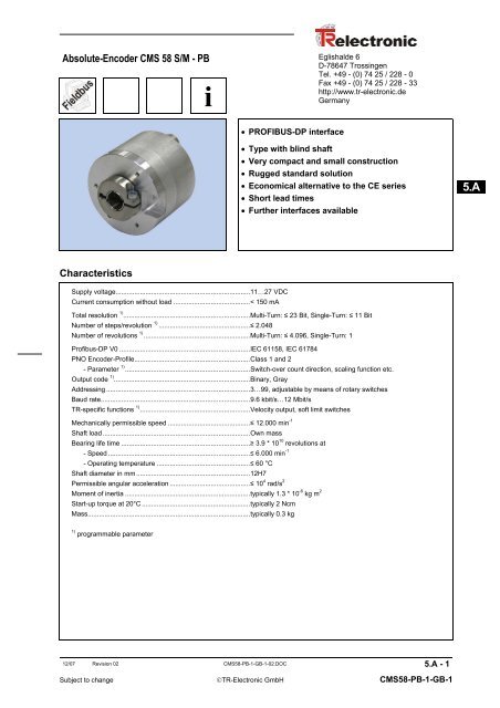Absolute-Encoder CMS 58 S/M - PB - TR Electronic