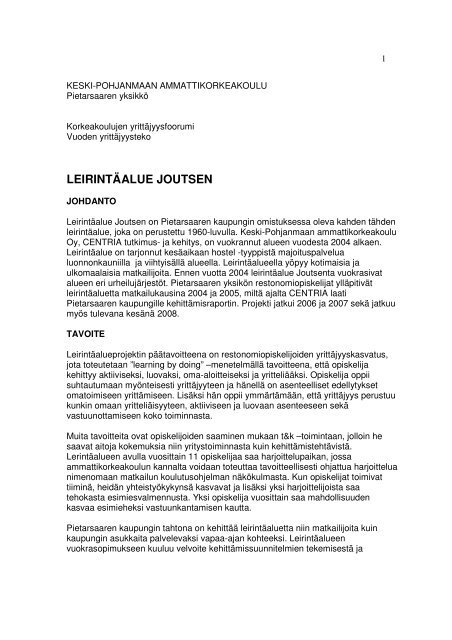 LEIRINTÃALUE JOUTSEN - Centria tutkimus ja kehitys