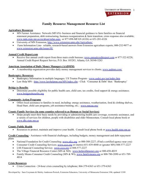 Family Resource Management Resource List - University of ...