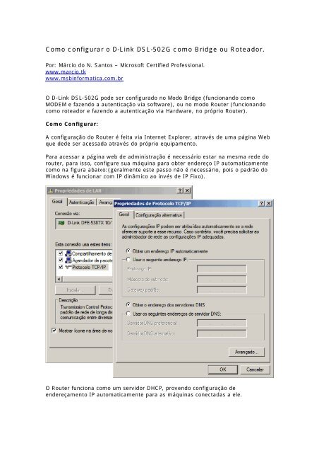 Como configurar o D-Link DSL-502G como Bridge ou ... - ABUSAR