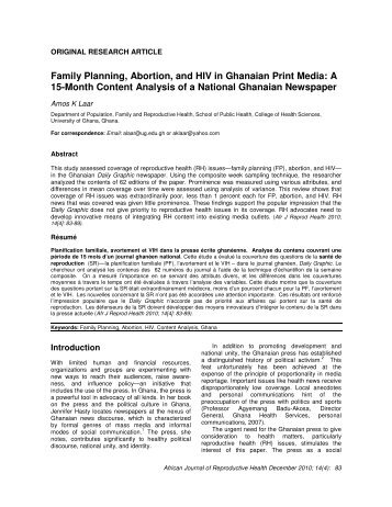 Family Planning, Abortion, and HIV in Ghanaian Print Media: A 15 ...