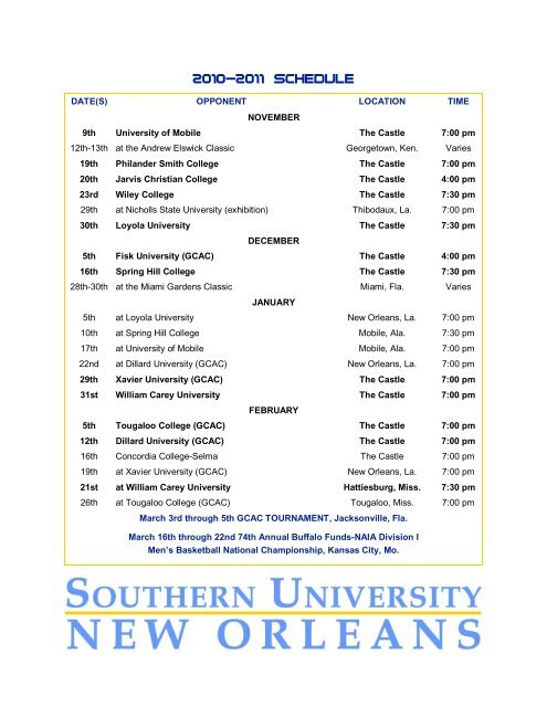 MEN'S BASKETBALL 2010-2011 - Southern University New Orleans