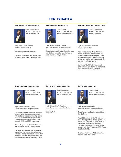 MEN'S BASKETBALL 2010-2011 - Southern University New Orleans