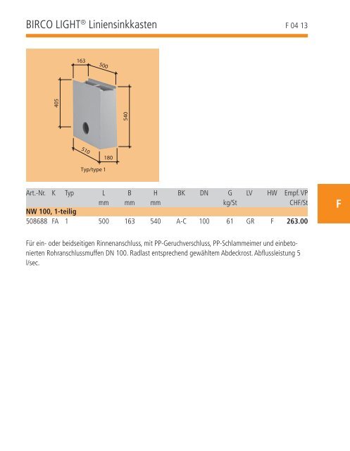 BIRCO PLUSÂ® Rinne NW 100 - Bieri Baumaterial AG