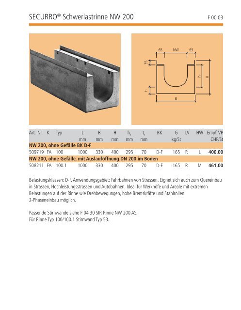 BIRCO PLUSÂ® Rinne NW 100 - Bieri Baumaterial AG