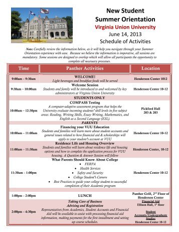 New Student Summer Orientation - Virginia Union University