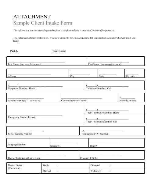 ATTACHMENT Sample Client Intake Form - Catholic Legal ...