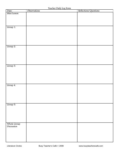 Teacher Daily Log Form - Busy Teacher's Cafe