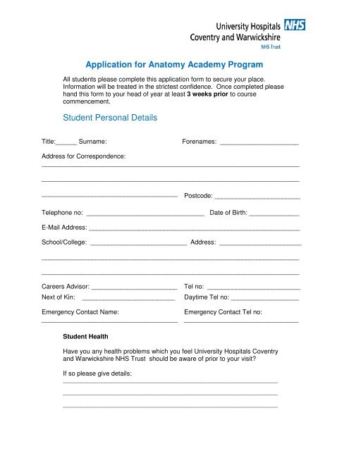 Student Application & Consent Form - MEDICAL EDUCATION at ...
