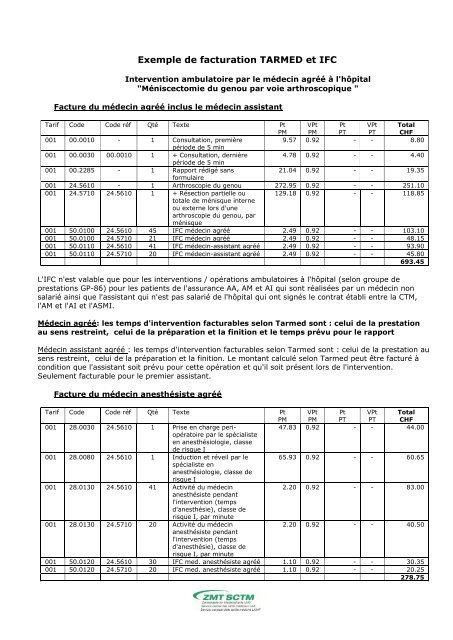 Exemple de facturation TARMED et IFC