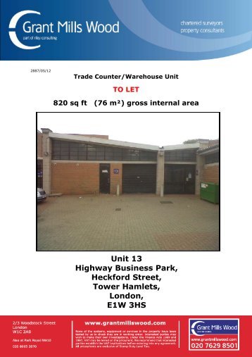 Unit 13 Highway Business Park, Heckford Street ... - Grant Mills Wood