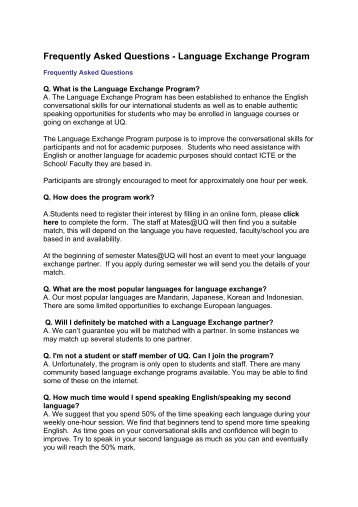 Frequently Asked Questions - Language Exchange Program