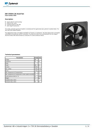 AW 350D4-2K Axial fan 1 / 4 Systemair AB â¢ IndustrivÃ¤gen 3 â¢ 739 ...