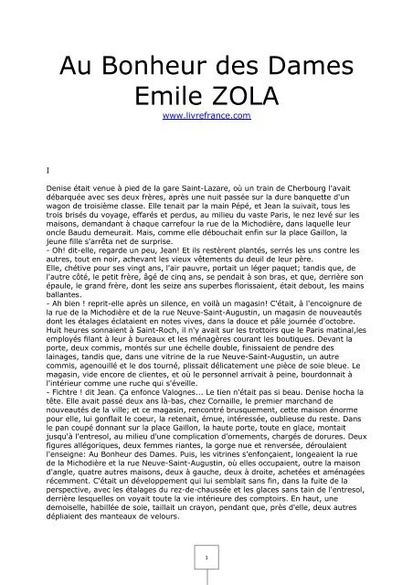 Au Bonheur des Dames Emile ZOLA - livrefrance.com