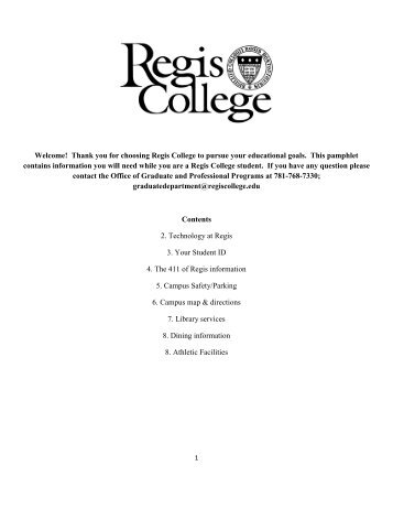 Welcome! Thank you for choosing Regis College to pursue your ...