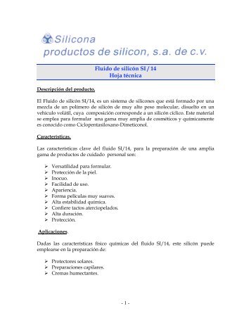 Fluido de silicÃ³n SI / 14 Hoja tÃ©cnica - Silicona.com.mx