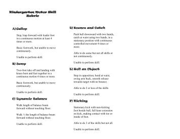 K and 1st Grade Motor Skills Testing Rubric