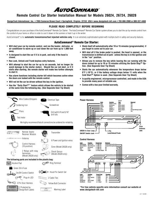 Designtech sale remote start