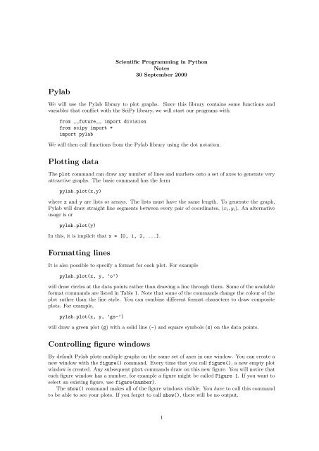 Pylab Plotting data Formatting lines Controlling figure windows