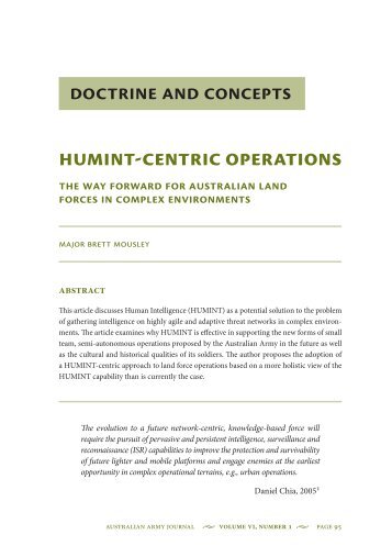 Humint-Centric Operations: The Way Forward for ... - Australian Army