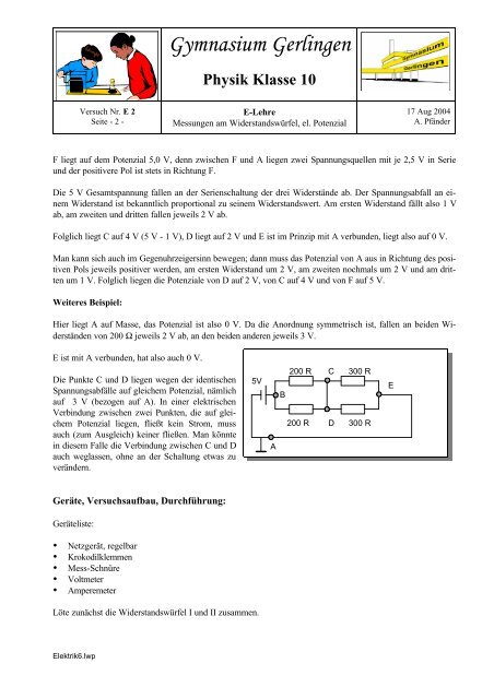 Elektrik Versuch 6 - Gymnasium Gerlingen