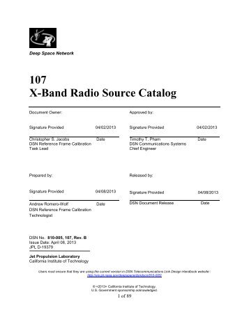 X-Band Radio Source Catalog - Deep Space Network - Nasa