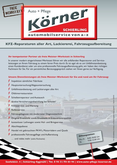 Auto + Pflege FREIE WERKSTATT - Unsere Öffnungszeiten