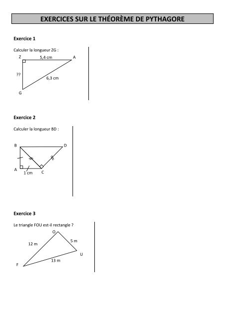 EXERCICES SUR LE THÃORÃME DE PYTHAGORE