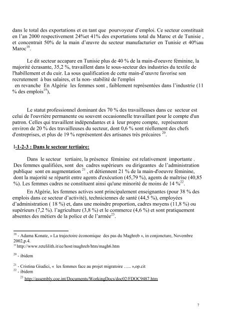 I- Impact de la mondialisation sur le marchÃ© de travail fÃ©minin : - ULB