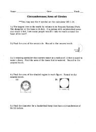Area and Circumference worksheet