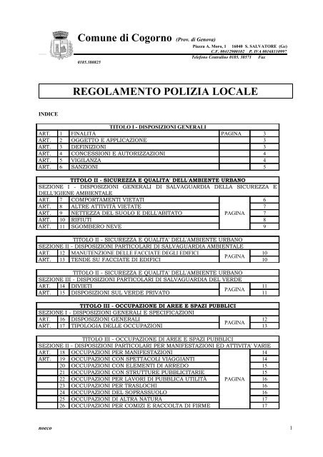 REGOLAMENTO POLIZIA LOCALE - Comune di Cogorno