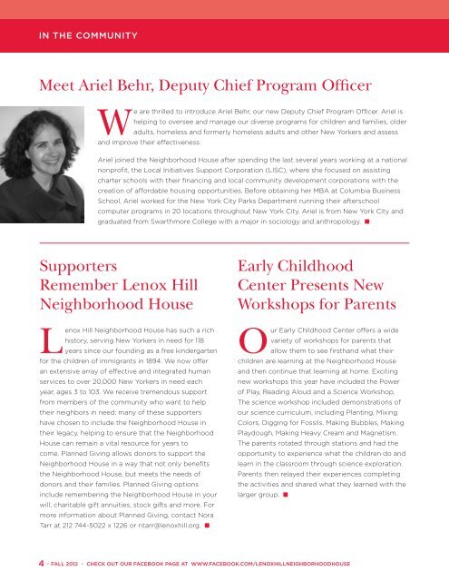 Fall 2012 Newsletter - Lenox Hill Neighborhood House