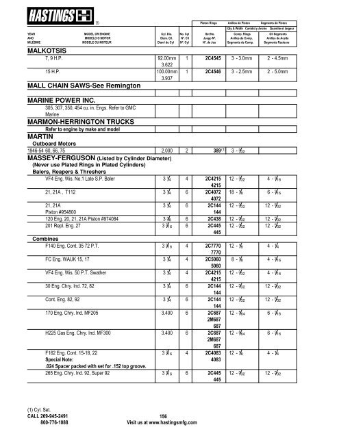 Alphabetical Listing Piston Rings - Hastings