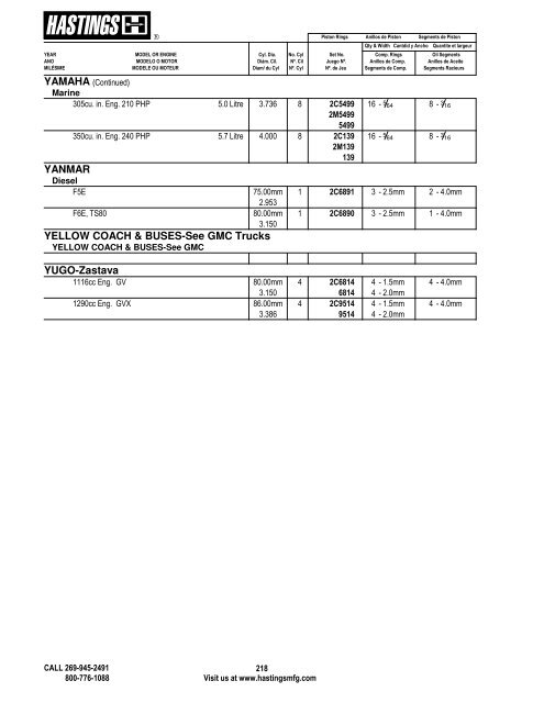 Alphabetical Listing Piston Rings - Hastings