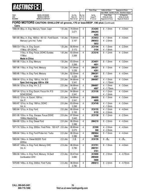 Alphabetical Listing Piston Rings - Hastings