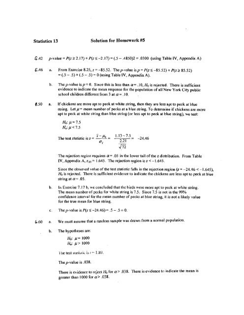 Statistics 13 Solution for Homework #5