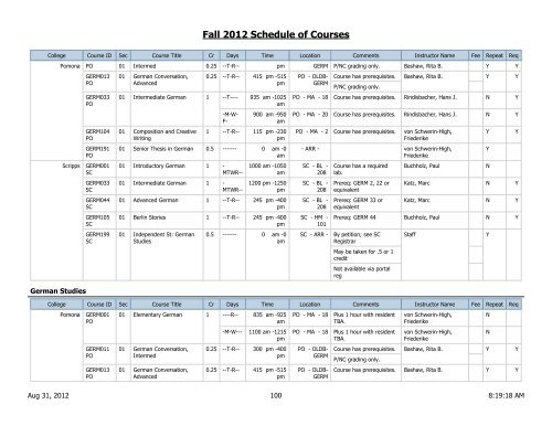 Fall 2012 Schedule of Courses - Scripps College