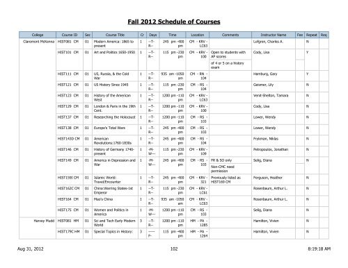 Fall 2012 Schedule of Courses - Scripps College