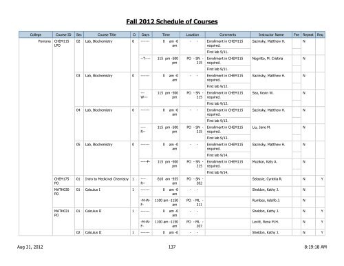 Fall 2012 Schedule of Courses - Scripps College