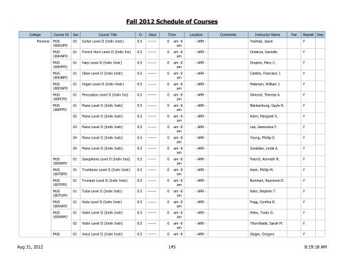 Fall 2012 Schedule of Courses - Scripps College