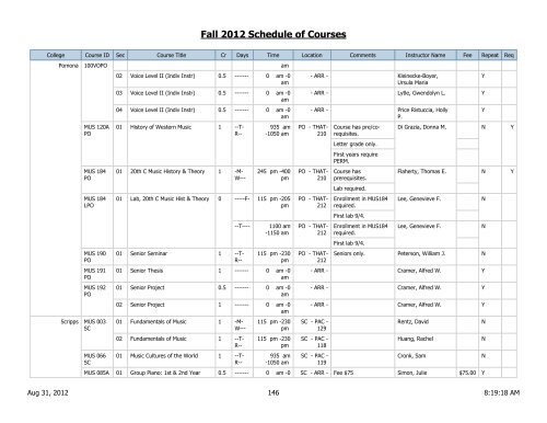 Fall 2012 Schedule of Courses - Scripps College