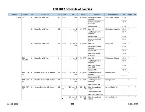 Fall 2012 Schedule of Courses - Scripps College