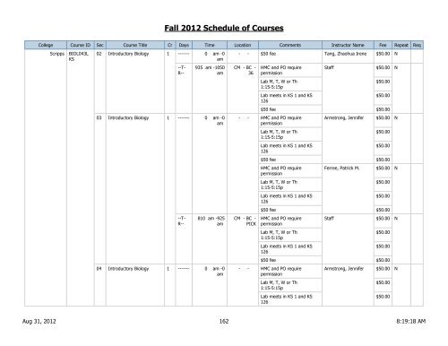 Fall 2012 Schedule of Courses - Scripps College