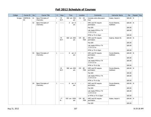 Fall 2012 Schedule of Courses - Scripps College