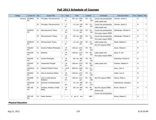 Fall 2012 Schedule of Courses - Scripps College