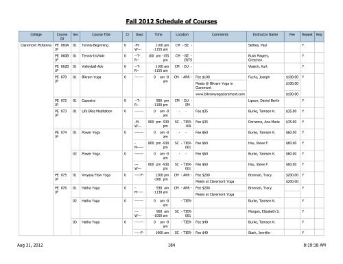 Fall 2012 Schedule of Courses - Scripps College