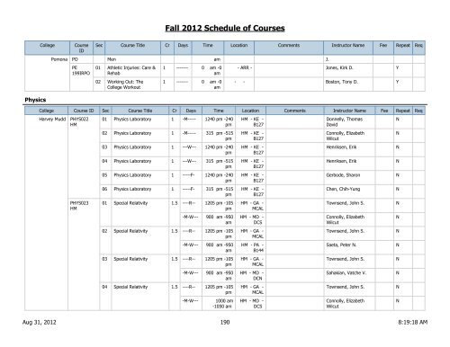 Fall 2012 Schedule of Courses - Scripps College