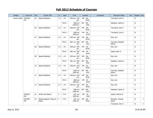 Fall 2012 Schedule of Courses - Scripps College